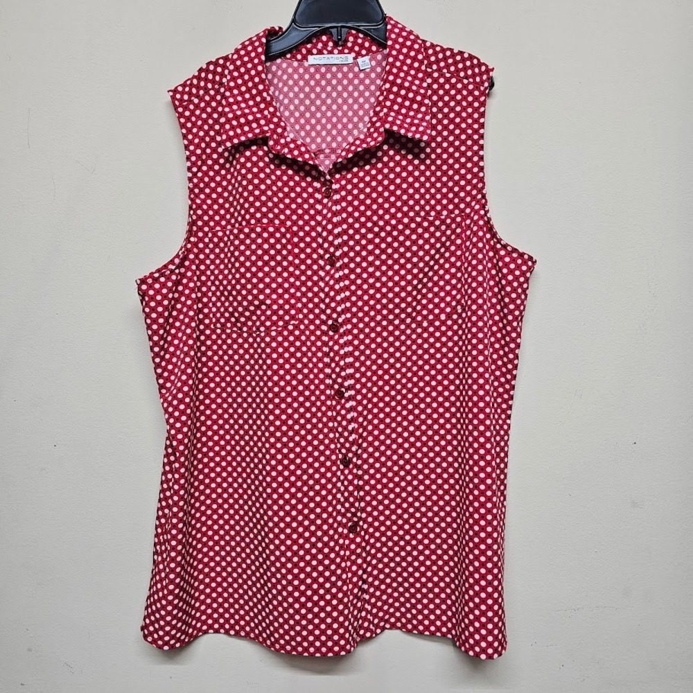 Notations Sleeveless Red Polka Dot Button Front Blouse Women's‎ Plus 3X